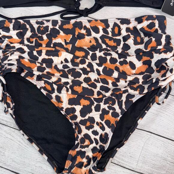 Aqua Eve NWT High Waisted Bikini Twist Front Top and Leopard Print Bottom Large - Picture 4 of 9
